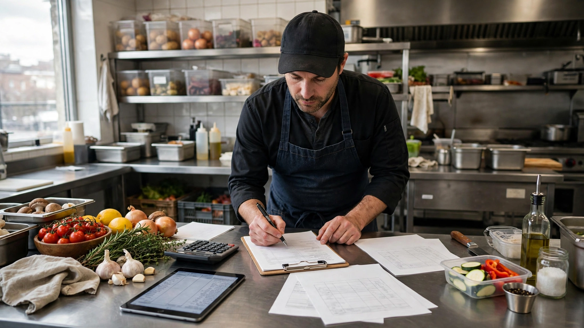 Restaurant manager reviewing food cost and ingredient costs