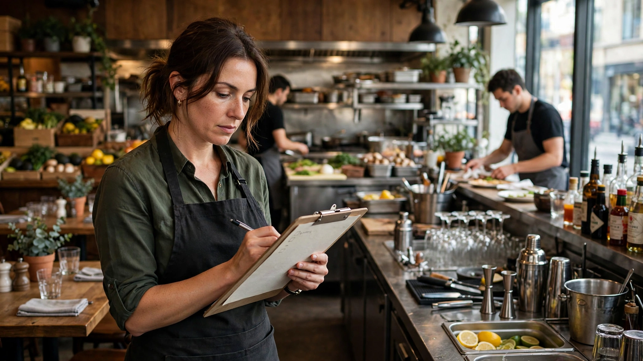 Restaurant manager using an opening and closing checklist