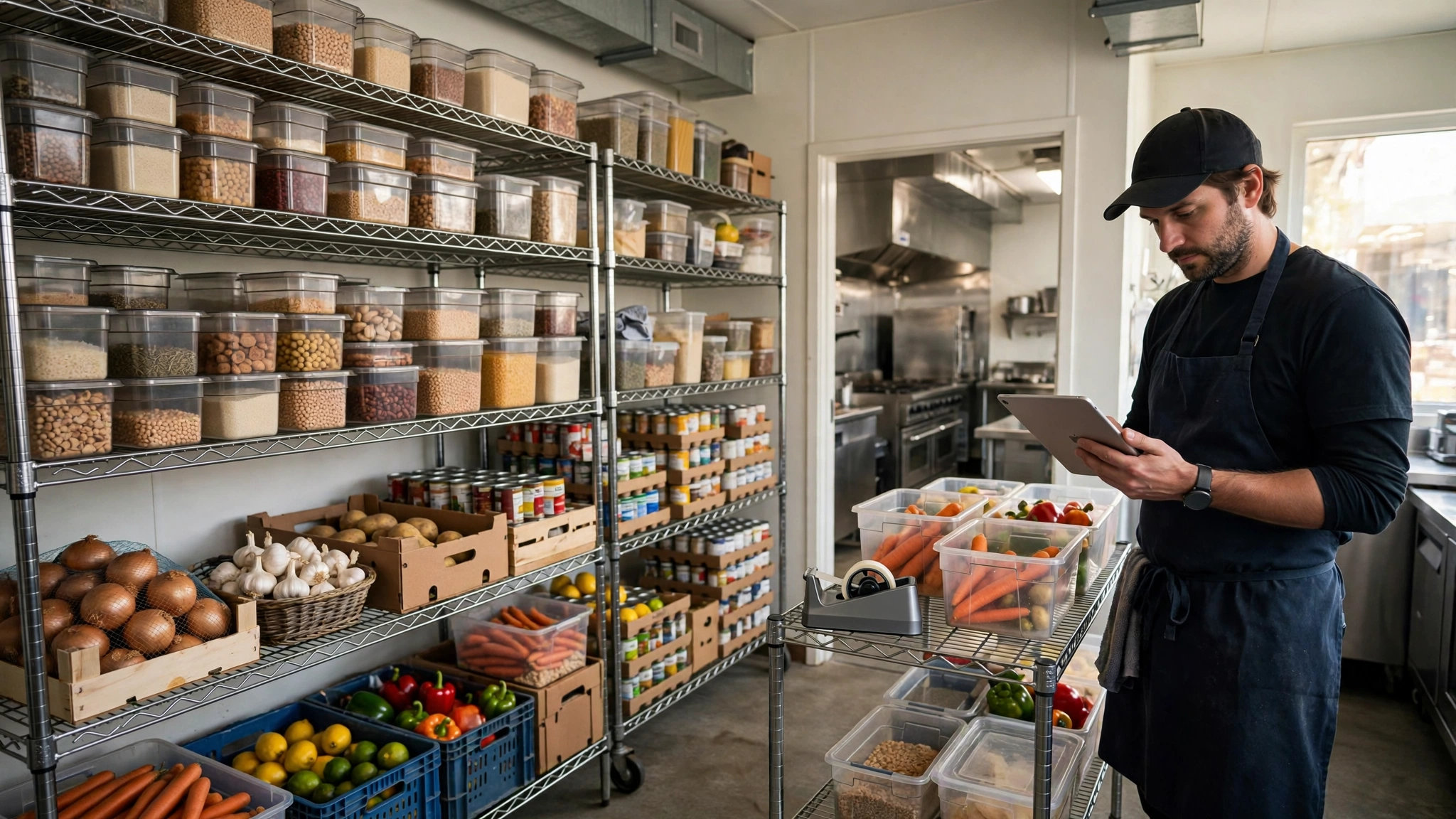 Restaurant inventory management in an organized storeroom