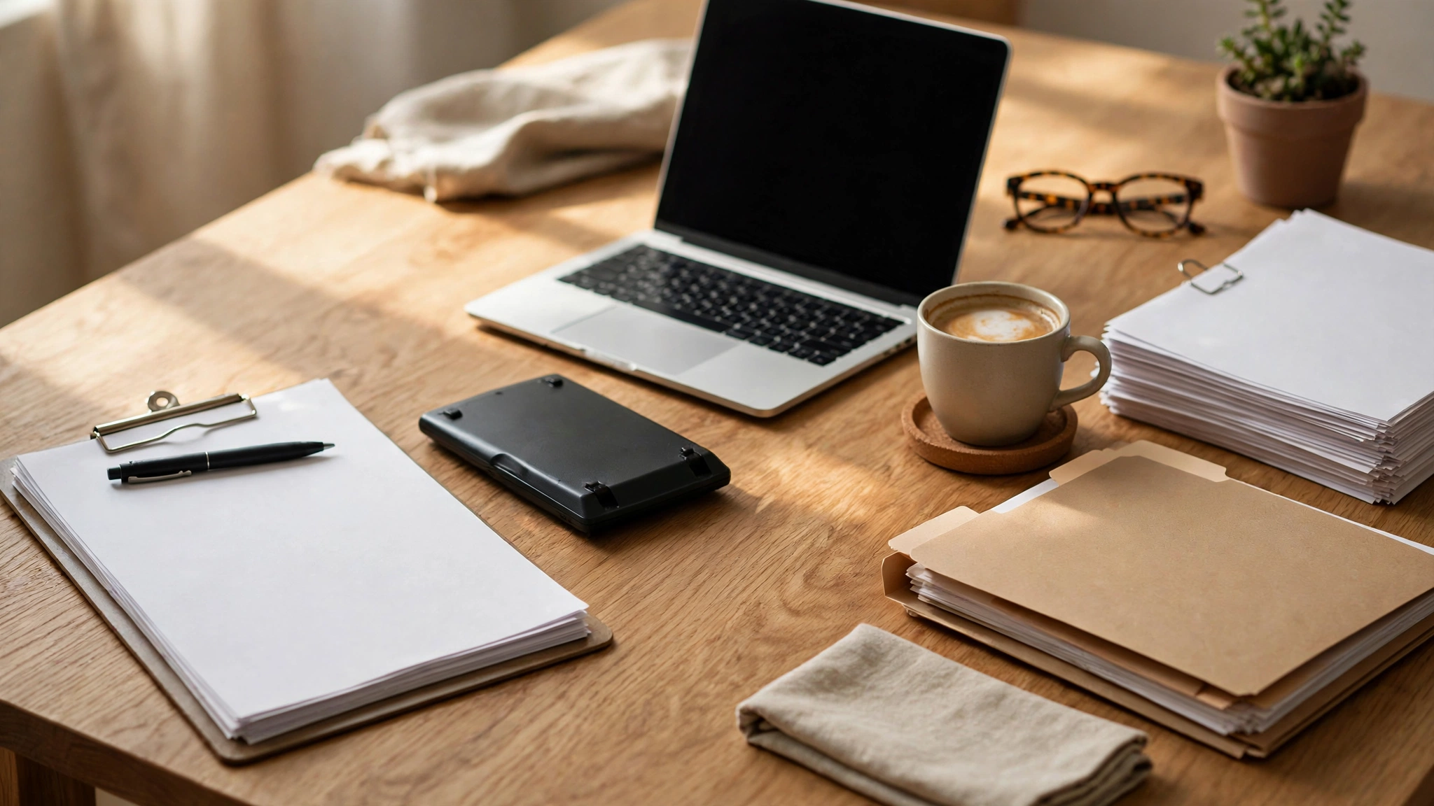 Restaurant manager desk prepared for a weekly operating review of sales, labor, food cost and action items