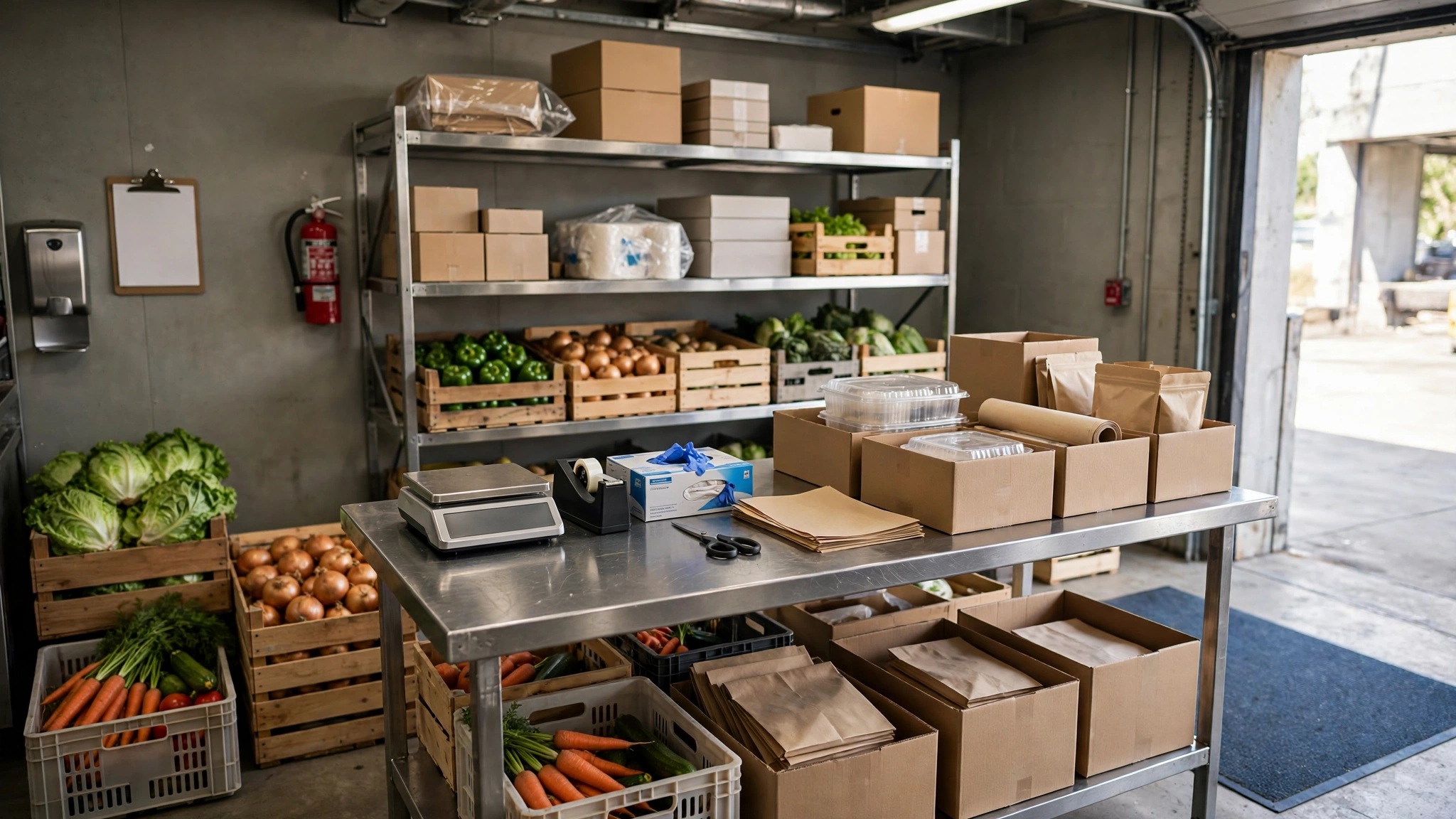 Restaurant receiving area for checking supplier deliveries