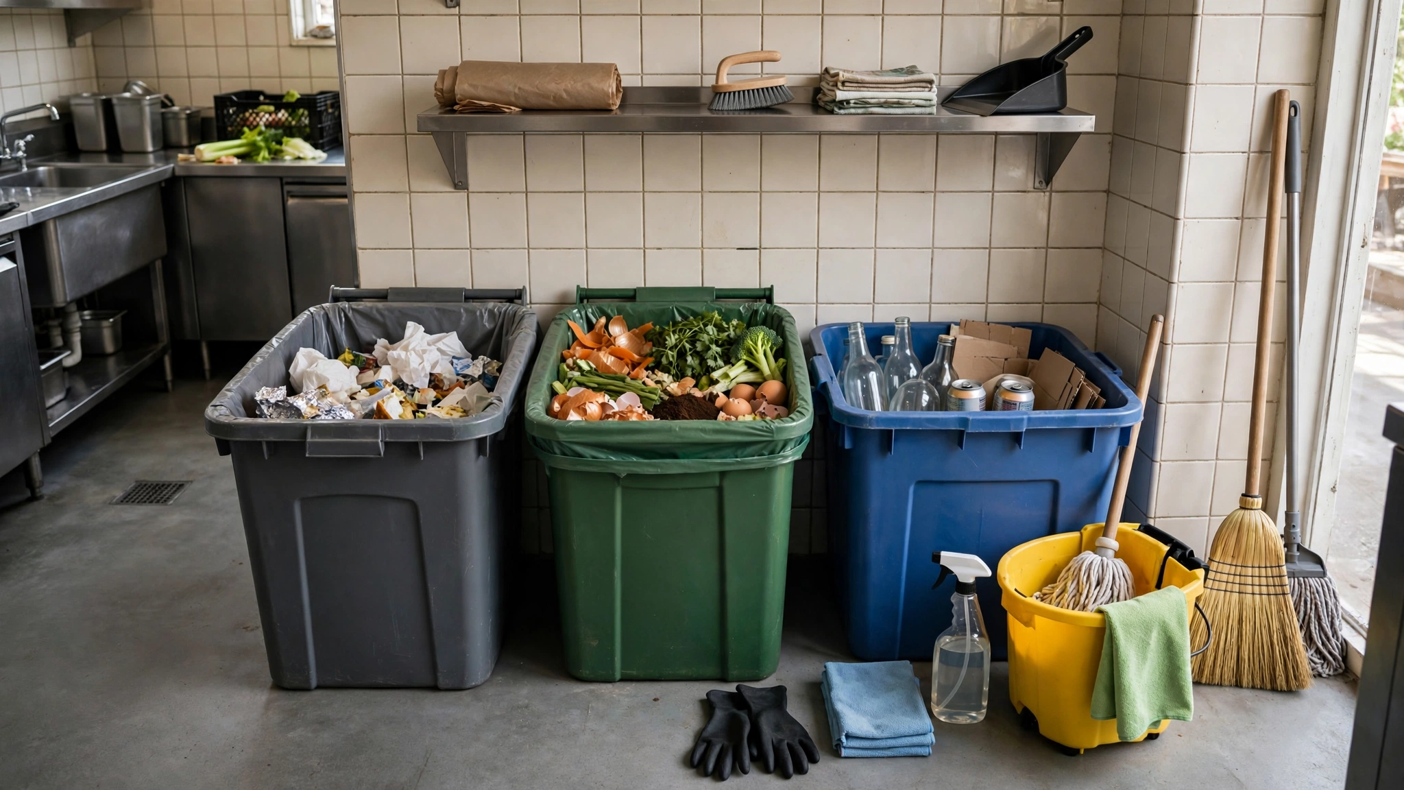 Restaurant waste control setup in a back-of-house area