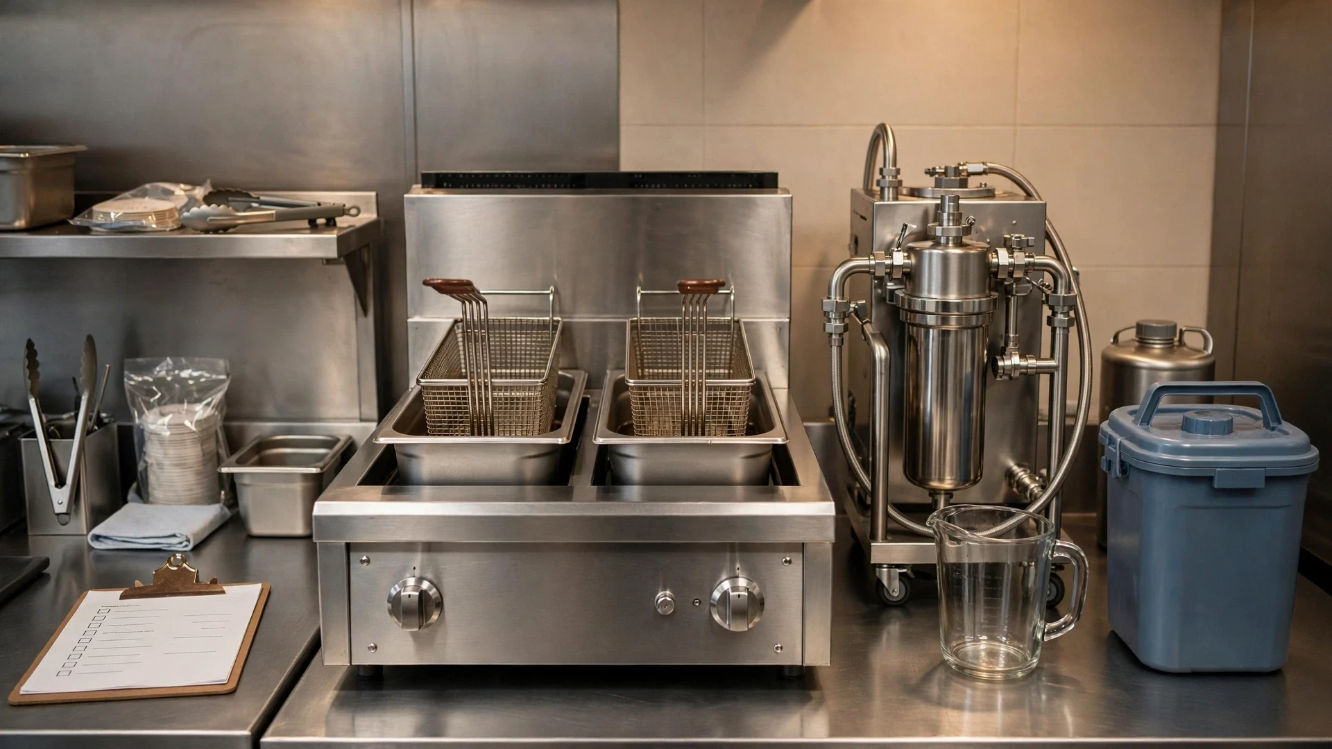 Commercial fryer station and frying oil management