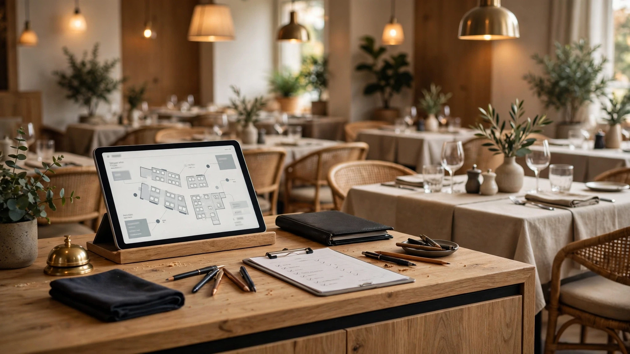 Restaurant host stand with reservation and table management