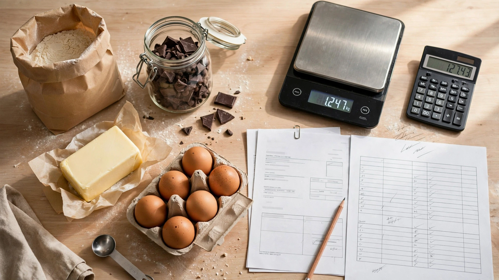 Bakery ingredient cost variance analysis workspace